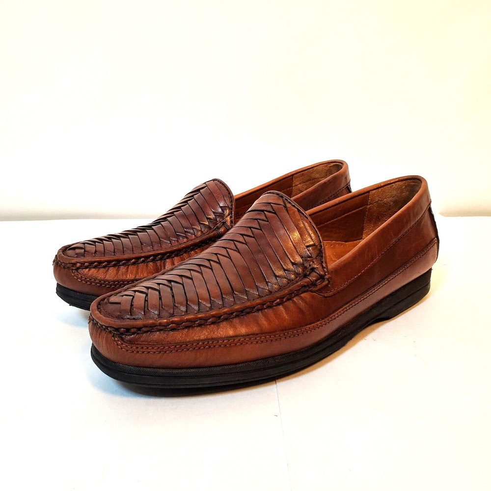 Dockers Mens SZ 12 D Brown Leather Loafers Woven Toebox Brazil 90-7358